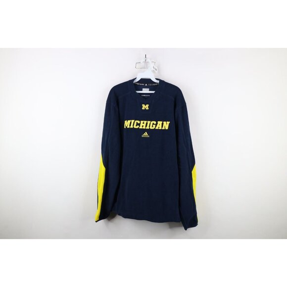 Adidas Mens XL Team Issued University of Michigan Football Fleece Sweater Blue